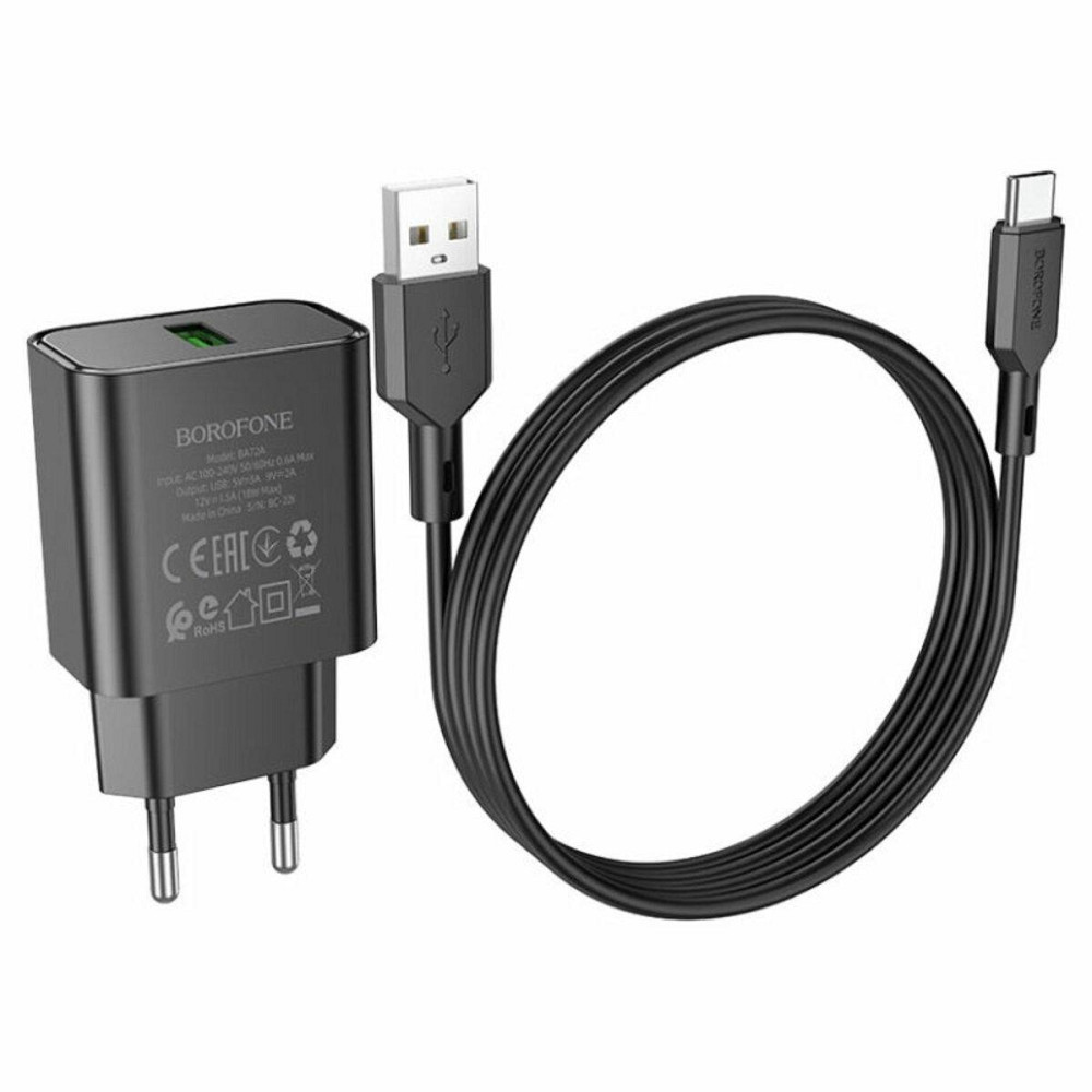 Мережевий зарядний пристрій BOROFONE BA72A Spring single port QC3.0 charger set, колір чорний BA72ACB Одеса - фото 2