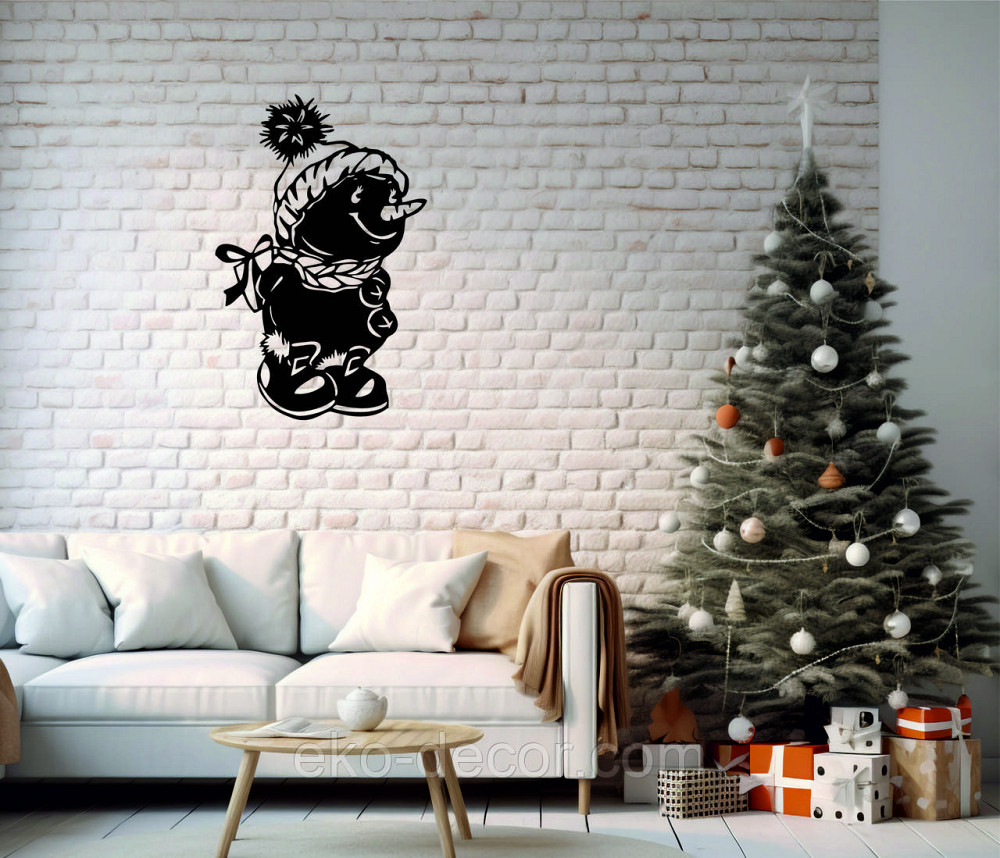 Декоративное настенное Панно «Снеговик», Декор на стену 70*45 см, Черный Киев - изображение 4