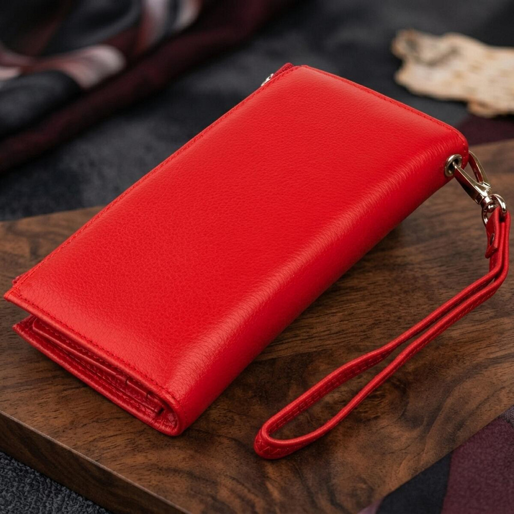 Оригінальний гаманець шкіряний жіночий на хлястику з кнопкою ST Leather 19281 Червоний Київ - фото 14