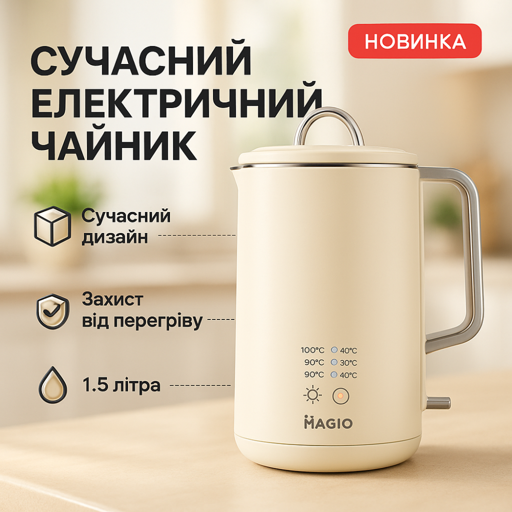 Електрочайник побутовий з індикатором роботи Magio MG-516 1.5 л 1500 Вт, Найкращий чайник SP-28 Львів - фото 13