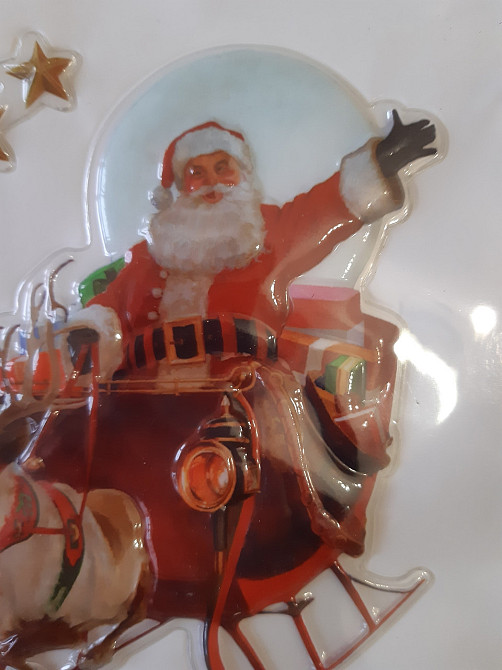 ННаклейки новорічні Melinera 3D Дід Мороз на санях з оленями 29 на 41 см різнобарвний Київ - фото 3