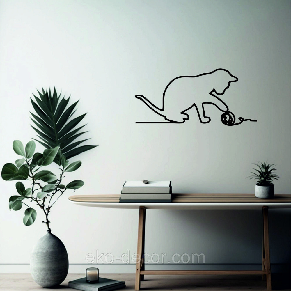 Декоративное настенное 3D Панно «Кот» Декор на стену с объемом 110*52 см, Черный Киев - изображение 4