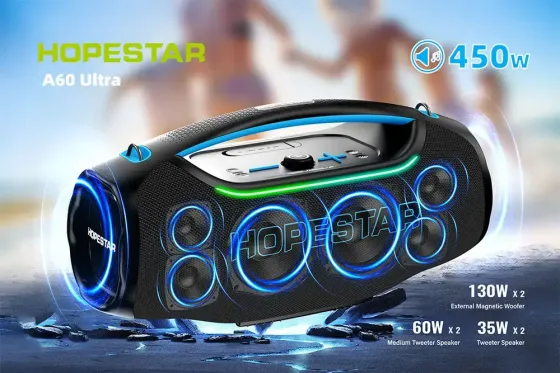 Колонка Bluetooth Hopestar A60 Ultra 450 Вт з мікрофоном RGB, IPX6, 30000 мАг Коломыя