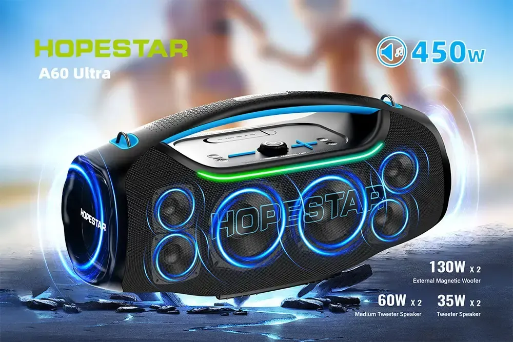 Колонка Bluetooth Hopestar A60 Ultra 450 Вт з мікрофоном RGB, IPX6, 30000 мАг Коломыя - изображение 6