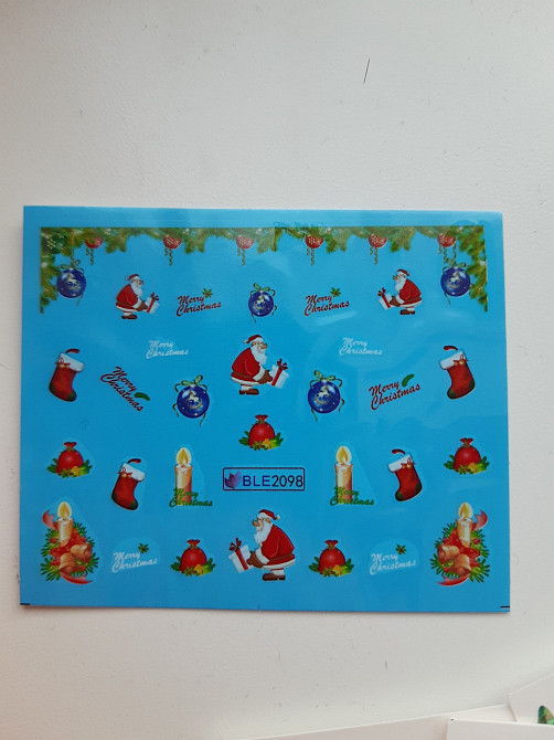 Новогодние наклейки на ногти разноцветные - размер наклейки 5*6см, инструкция есть в описании товара Киев - изображение 1