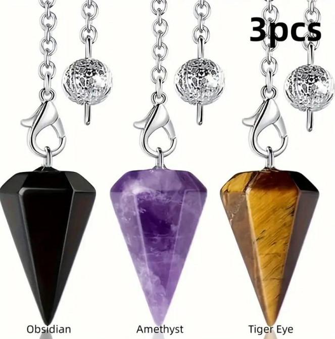 Набор Маятников биолокационных (аметист, обсидиан, тигровый глаз) – 2.5 см. на цепочке Киев - изображение 1
