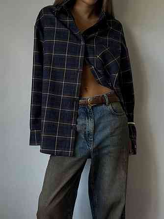 Жіноча трендова сорочка оверсайз у клітинку фланель Джинс Одеса