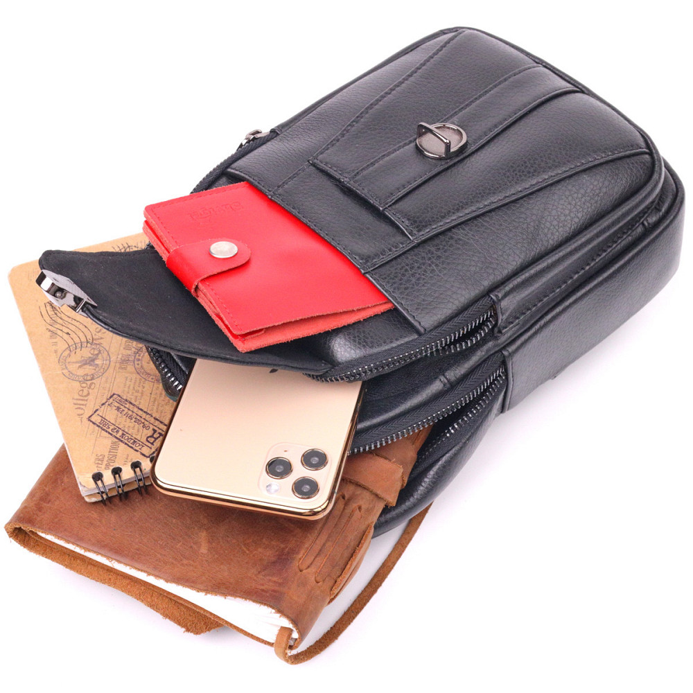 Интересная мужская сумка через плечо из натуральной кожи 21397 Vintage Черная Киев - изображение 4