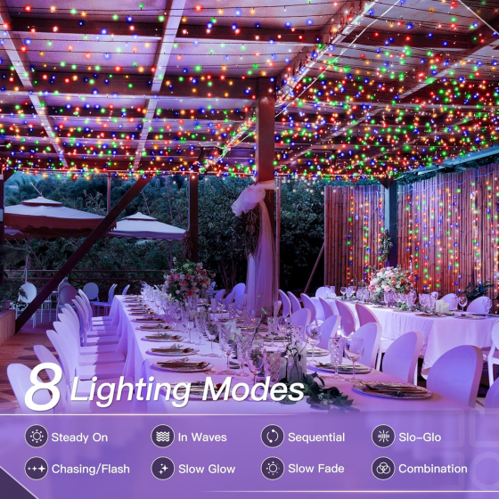 Уличная LED-гирлянда 20 м 200 LED мультиколор, 220 В, пульт ДУ, таймер, 8 режимов, для дома и сада Киев
