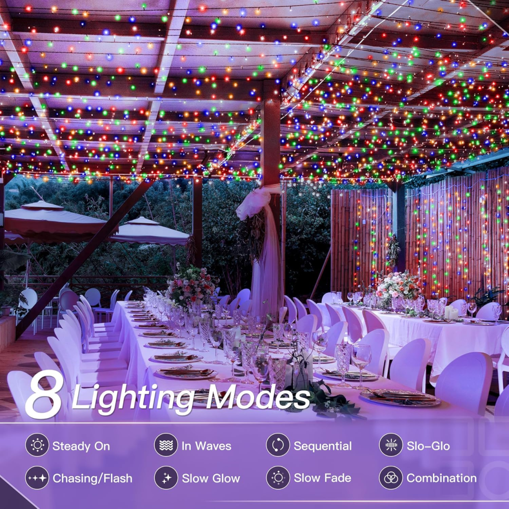 Уличная LED-гирлянда 20 м 200 LED мультиколор, 220 В, пульт ДУ, таймер, 8 режимов, для дома и сада Киев - изображение 6