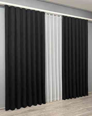 Комплект штор VR-Textil Мікровелюр Petek 150х270 2шт і Тюль 600х270 2017ш-1153т Чорний з білим 71-154/5 Київ