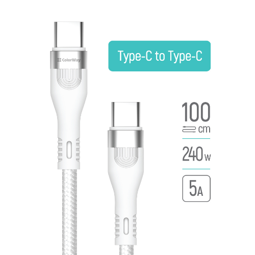 Кабель USB PD Type-C/Type-C ColorWay CW-CBPDCC065-WT 5,0А 240W 1м білий Житомир