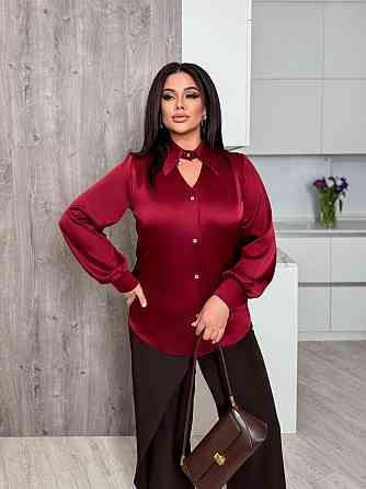 Женская стильная блуза свободного кроя с вшитым воротником-чокером на пуговицах итальянский шелк Бургунди, 42/46 Одесса