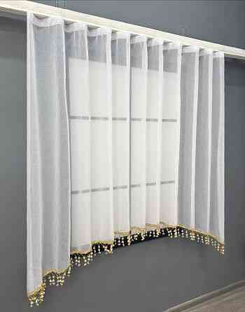 Кухонна арка VR-Textil № 000к мікро-льон з бахромою білий з молочним і бежевим 270х120 см (51-263) Київ