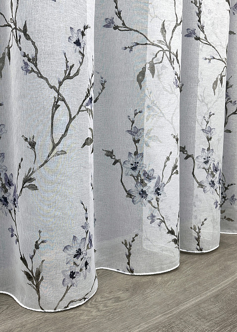 Тюль VR-Textil 1866т Flora Батист Белый с серо-синим 300х270 см (42-0820) Киев - изображение 7