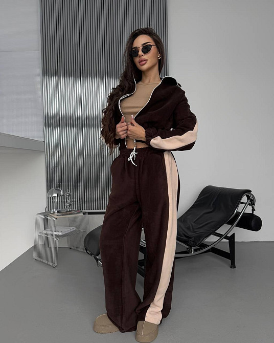 Жіночий теплий повсякденний костюм із лампасами, двобічний фліс Шоколад Одеса - фото 6