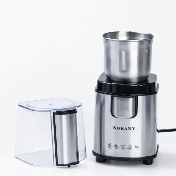 Электрическая кофемолка Sokany SK-3020S 200Вт, емкость чаши 90г, стальной корпус и безопасный механи Киев
