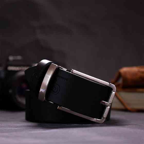 Практичний брючний ремінь для чоловіків з натуральної шкіри Чорний (GRANDE PELLE) Київ