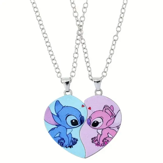 Парні кулони-підвіски «Стіч і Ейнджел» – половинки серця, 2 шт Київ