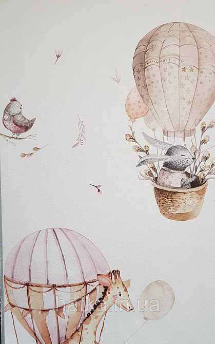 Шпалери флізелінові еко Rasch Kids World 0.53х10 дитячі повітряні кулі жирафи зайці птиці рожеві коричневі Київ - фото 1