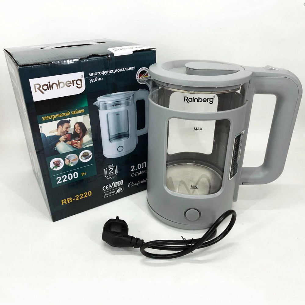 Сучасний електрочайник скляний Rainberg RB-2220 2200 Вт 2 л, Чайник дисковий, Тихий побутовий чайник TK-45 Івано-Франківськ - фото 10