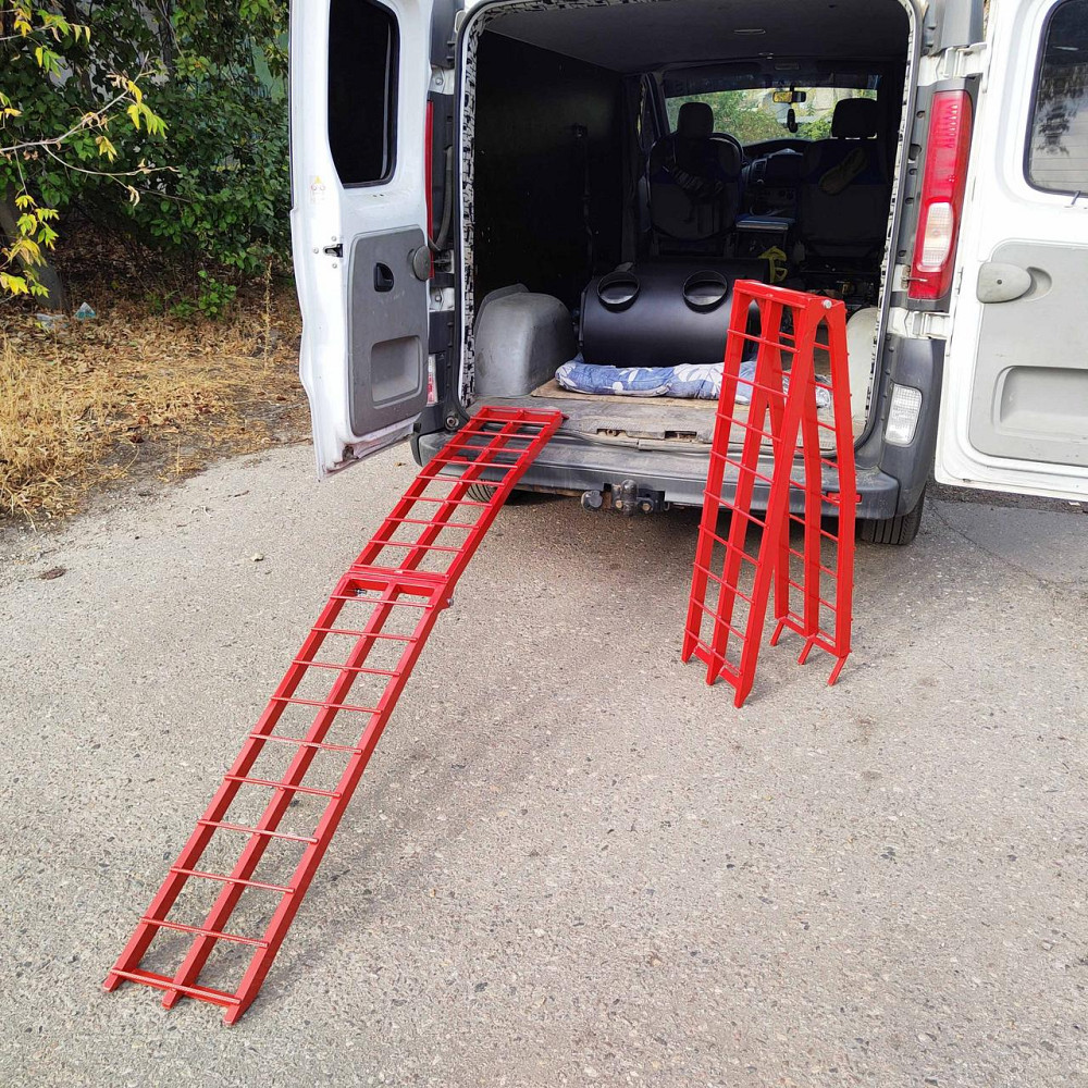 Складной заездной трап для квадроцикла, рампа для мотоцикла и мини-трактора, стальная, красная Харьков - изображение 1