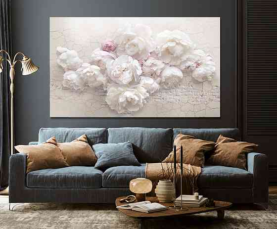 Картина холст у вітальню / спальню  Білі півонії      MLP_42  ( 60х30см ) 70x140 см Київ