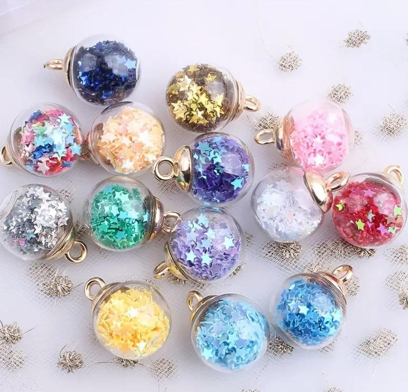 Прозрачные стеклянные подвески со звездами и блестками – для изготовления сережек, кулонов и украшен Киев - изображение 5