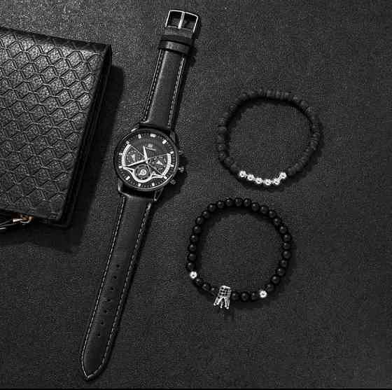 Подарочный набор для мужчин: наручные часы с 2 ориг. браслет - диам 4,1см, длин 24см, шир рем 2см, без коробки Киев