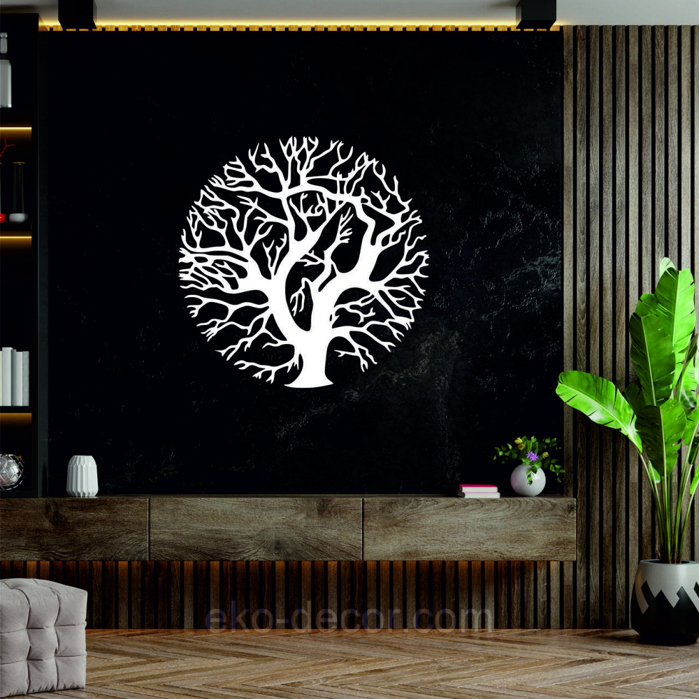 Декоративное настенное 3D Панно «Дерево в кругу» Декор на стену с объемом 70*70 см, Белый Киев - изображение 6