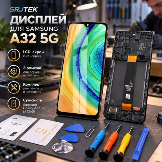 Дисплей SRJTEK для Samsung Galaxy A32 5G A326B, LCD-екран із сенсором та рамкою, чорний, комплект для ремонту Київ