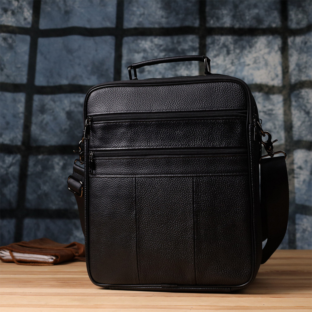 Чоловіча сумка з ручкою для перенесення в руці з натуральної шкіри Vintage 23026 Чорний Київ - фото 3