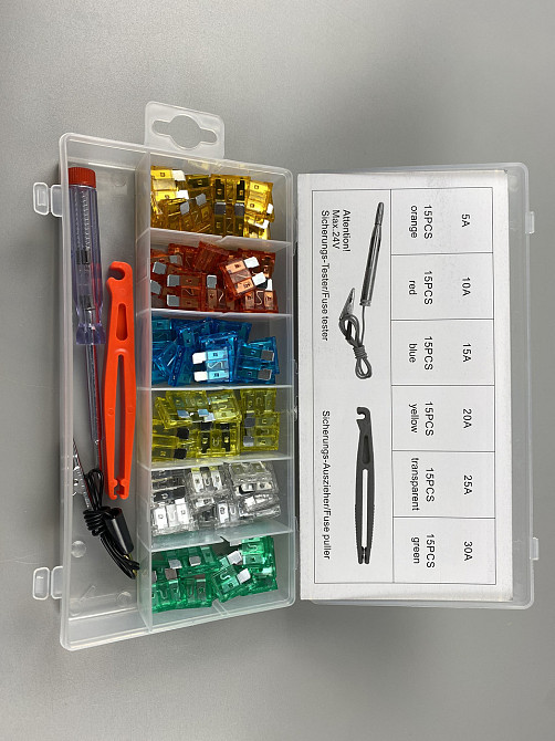 Набор предохранителей 93 шт  (5А, 10А, 15А, 20А, 25А, 30А) захват + тестер 6-24В пластиковый бокс Мукачево - изображение 10