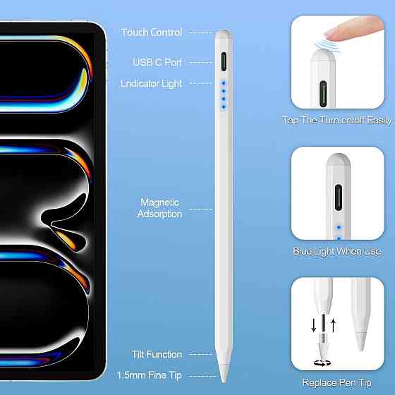 Стилус LEZUN C1503 для Apple iPad 2018–2026 Pixel Precision быстрая зарядка Белый Днепр