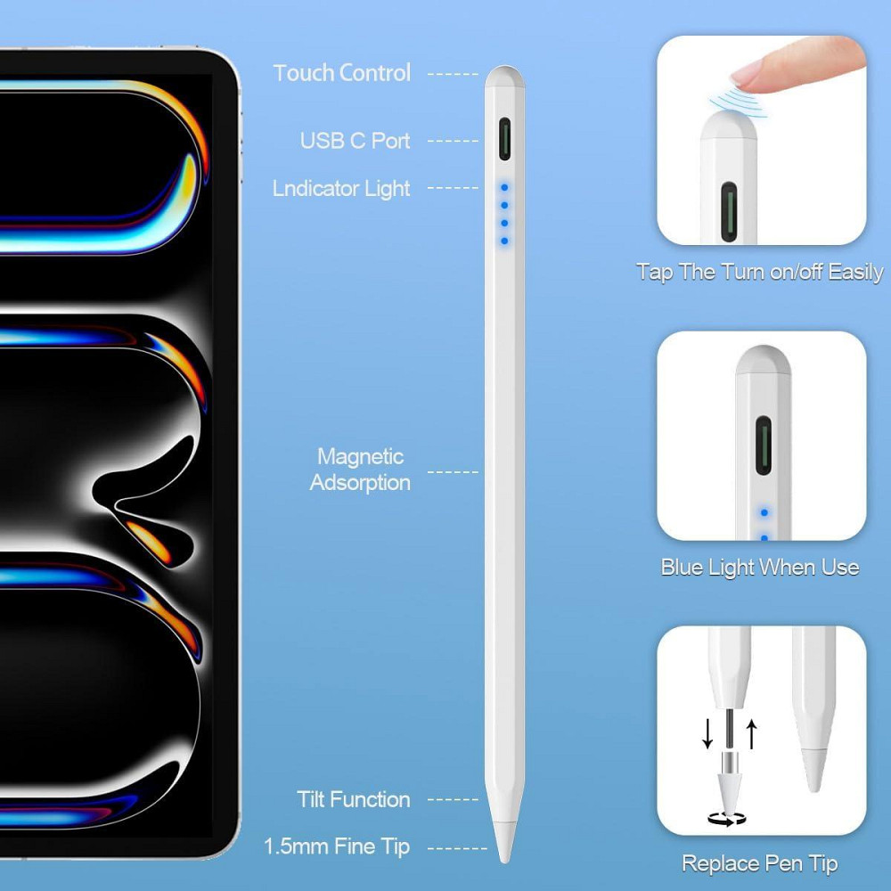 Стилус LEZUN C1503 для Apple iPad 2018-2026 Pixel Precision швидке заряджання Білий Дніпро - фото 2