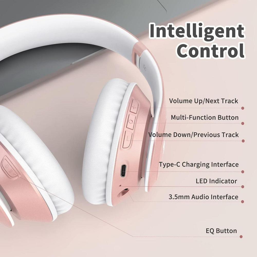 Бездротові Bluetooth-навушники Uliptz WH203A, HiFi стерео, 65 годин роботи, 6 режимів еквалайзера, складні, Рожеве золото Київ - фото 14