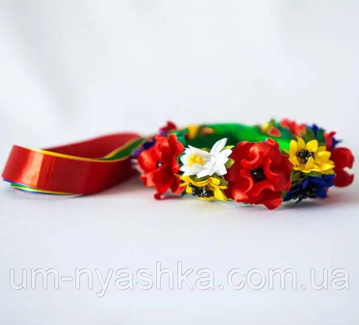 ​​​​​​​Обруч в украинском стиле венок цветы с лентами на широком ободке Кривой Рог - изображение 1