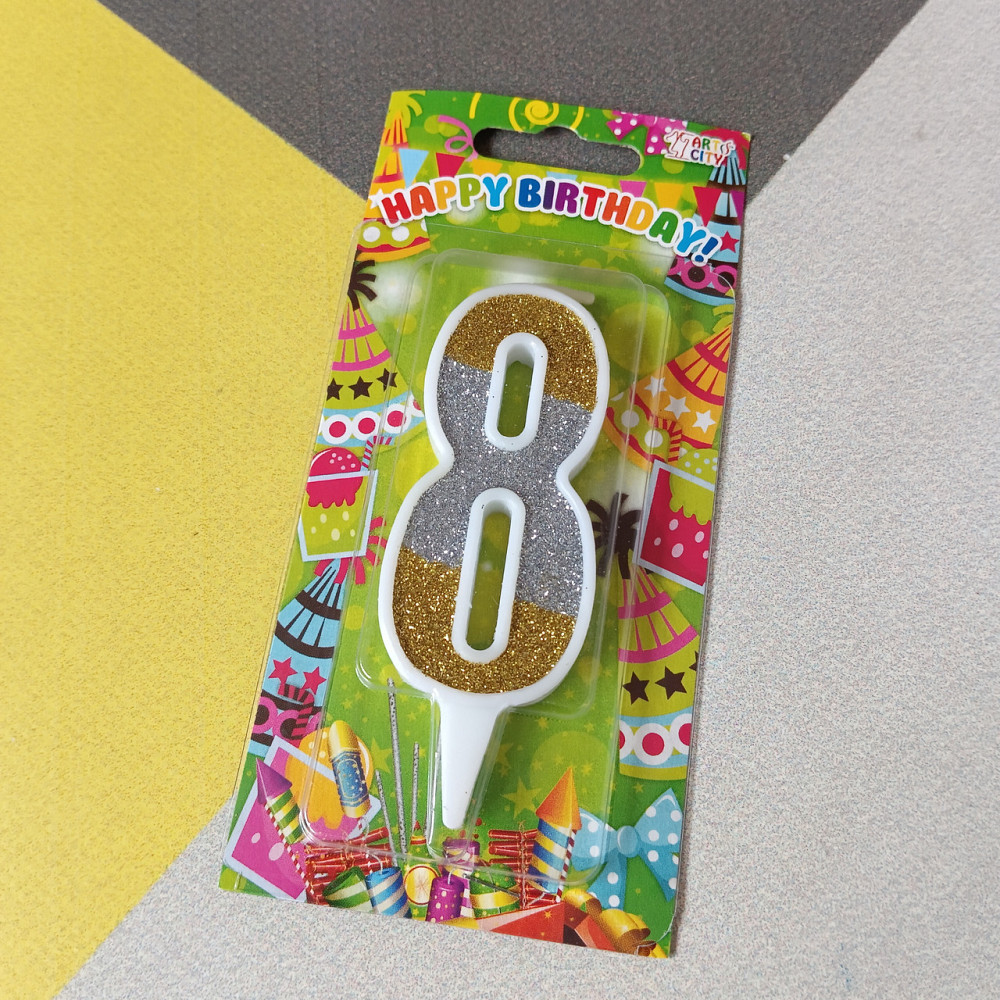 Свеча для торта 8 цифра блеск золото-серебро Киев - изображение 1