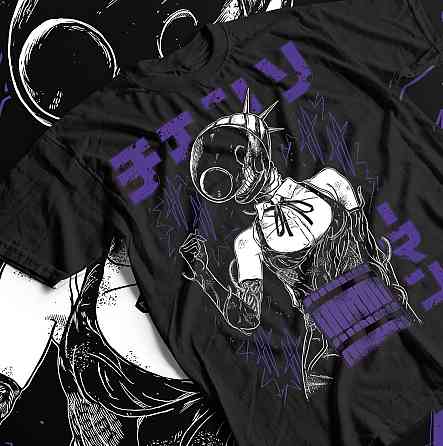 Футболка для хлопчика з аніме принтом Людина-бензопила оверсайз (зріст від 165 до 180) Чорний AnimeJ0063m Дніпро