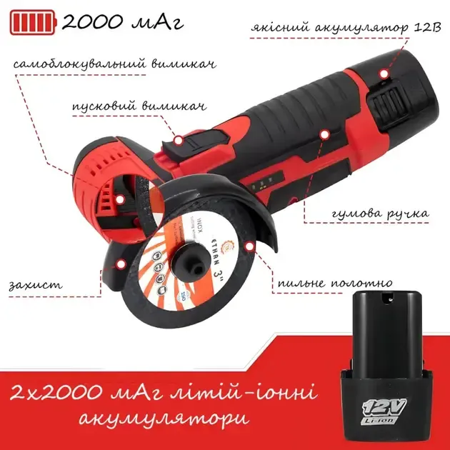 Аккумуляторная мини болгарка в кейсе 2АКБ +5 дисков RED Коломыя - изображение 7