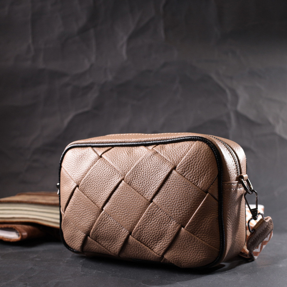 Модная кожаная сумка с переплетами для стильных женщин Vintage 22409 Бежевая Киев - изображение 8