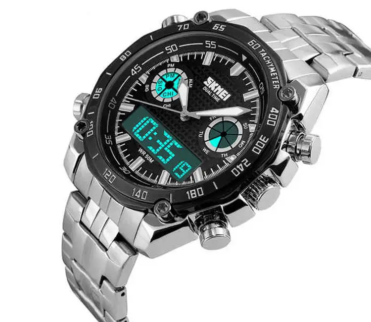 Наручний чоловічий годинник Skmei 1204 direct Сріблистий з чорним циферблатом Київ - фото 4
