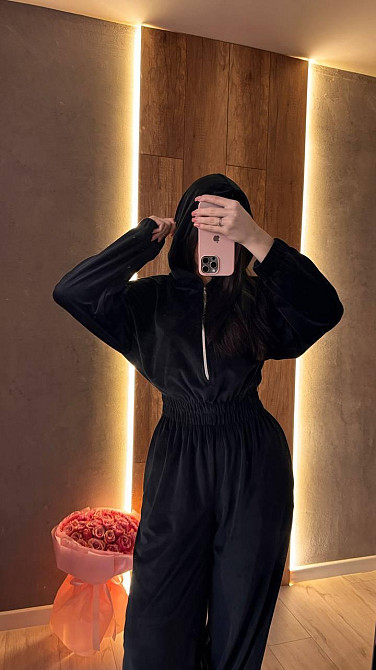 Жіночий стильний повсякденний комбінезон велюр плюш Чорний, 44/46 Одеса - фото 4