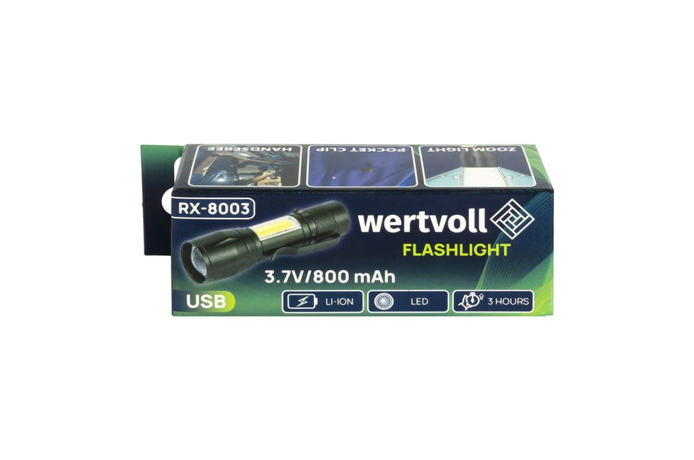 WERTVOLL Ліхтар з регулюванням фокусу WERTVOLL 3 режими LED/COB LED Li-ion 800 mAh/t 8000 K/100 Киев - изображение 8
