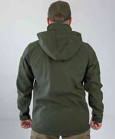 Мужская тактическая демисезонная куртка Soft Shell с капюшоном (Оливковый) 2XL Киев