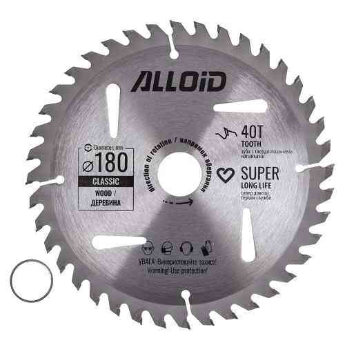 Диск пиляльний по дереву з твердосплавними напайками 180х25,4/22,2мм, 40 зубів Alloid Одеса