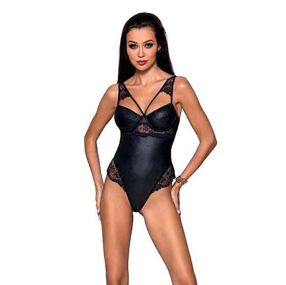 Боді з еко-шкіри та мережива Passion LOONA BODY XXL/XXXL, black Sex Aura Київ