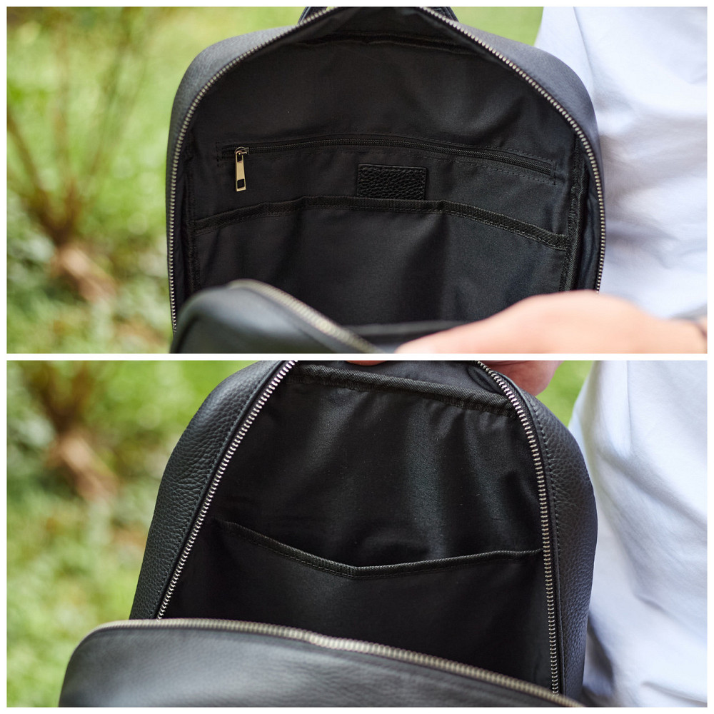 Стильний чоловічий шкіряний рюкзак 40х30х17, практичний аксесуар для ноутбука та документів, чорний Київ - фото 5