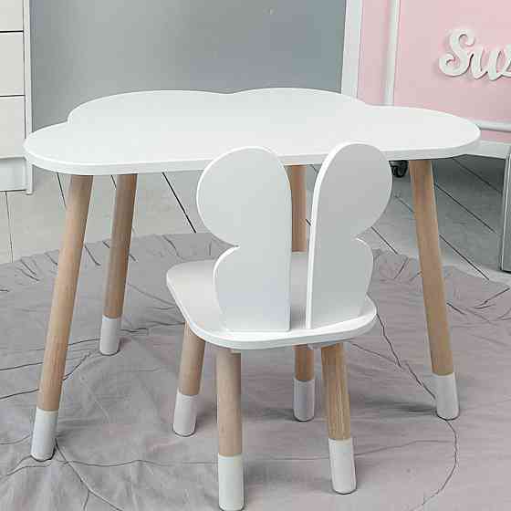 Столик хмаринка 46х70х40 і стільчик метелик 26х26х24, стіл та стілець в дитячу, білий Київ