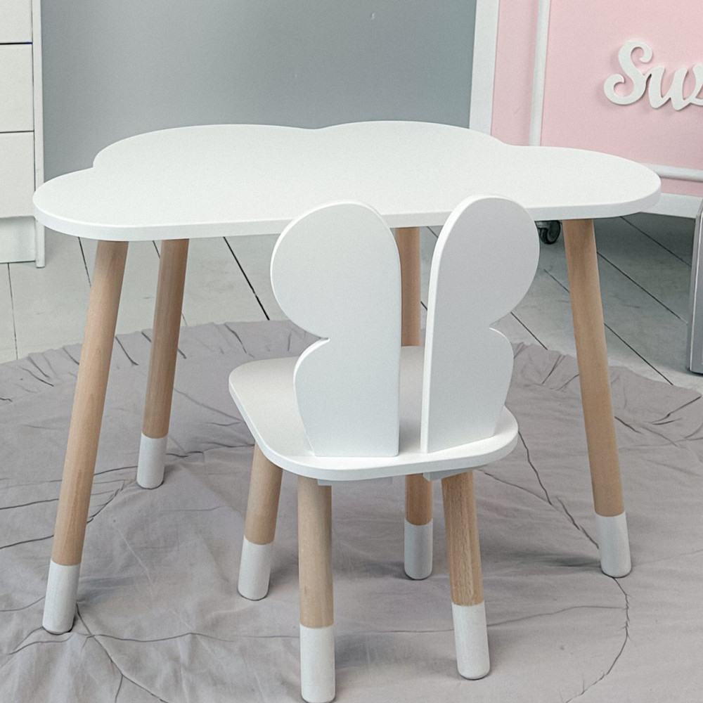 Столик хмаринка 46х70х40 і стільчик метелик 26х26х24, стіл та стілець в дитячу, білий Київ - фото 3